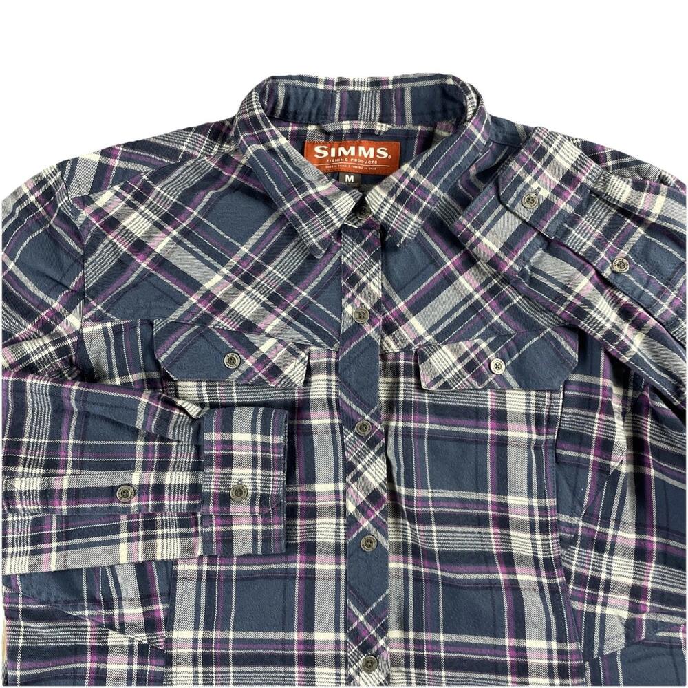 Simms Fishing Flannel Button Up Shirt Women's Medium Purple Plaid
